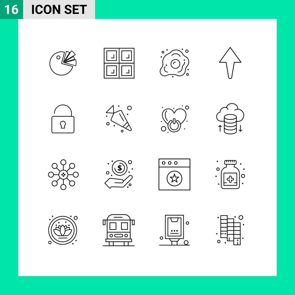 16 creativo icone moderno segni e simboli di carota serratura uovo sbloccare freccia modificabile vettore design elementi