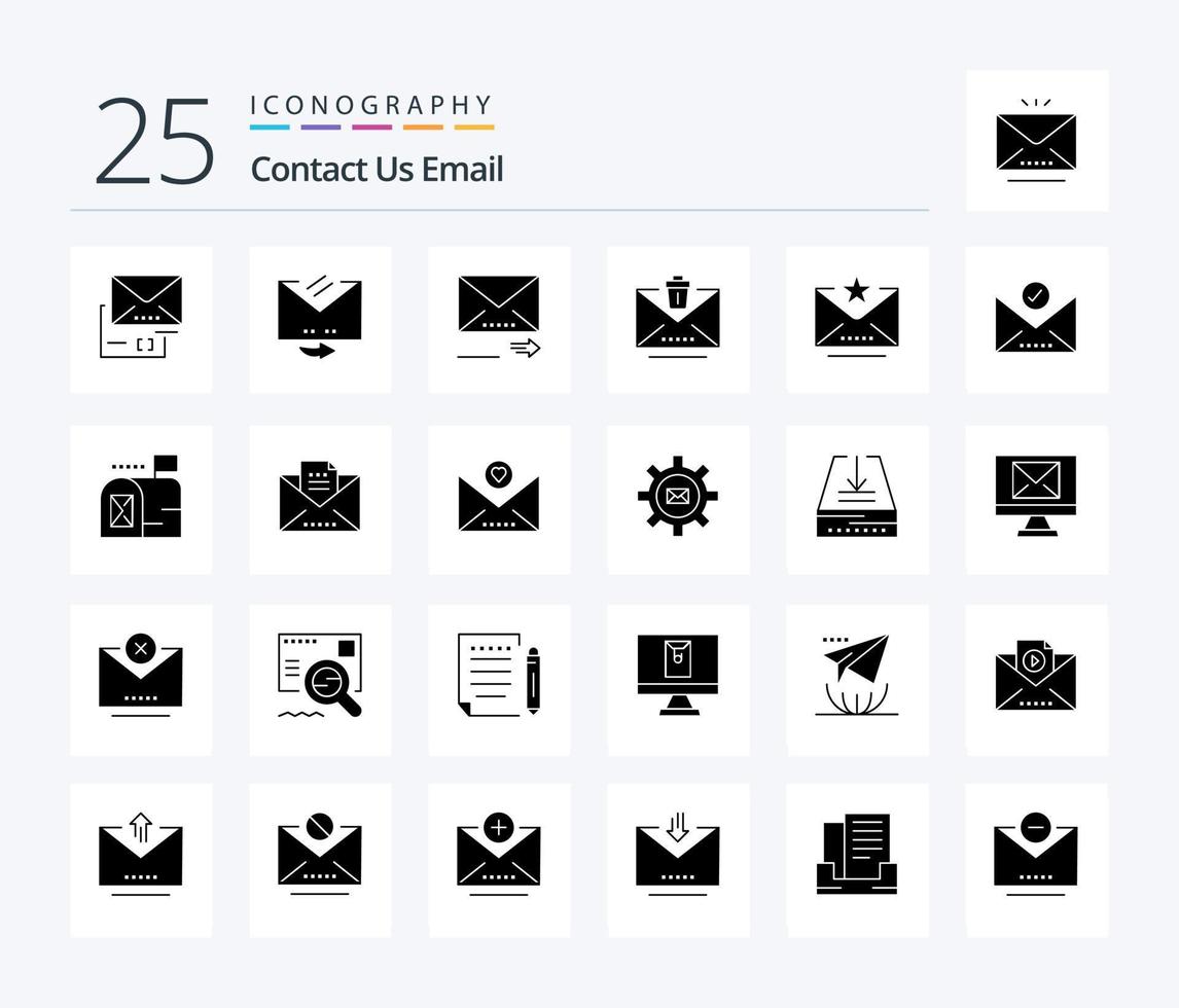 e-mail 25 solido glifo icona imballare Compreso preferito. spazzatura. e-mail. cancellare. Elimina vettore