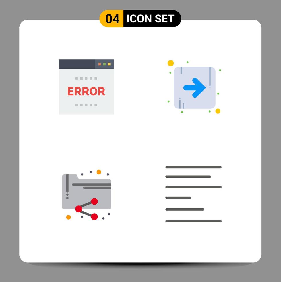 gruppo di 4 piatto icone segni e simboli per errore analitica pagina direzione cartella modificabile vettore design elementi