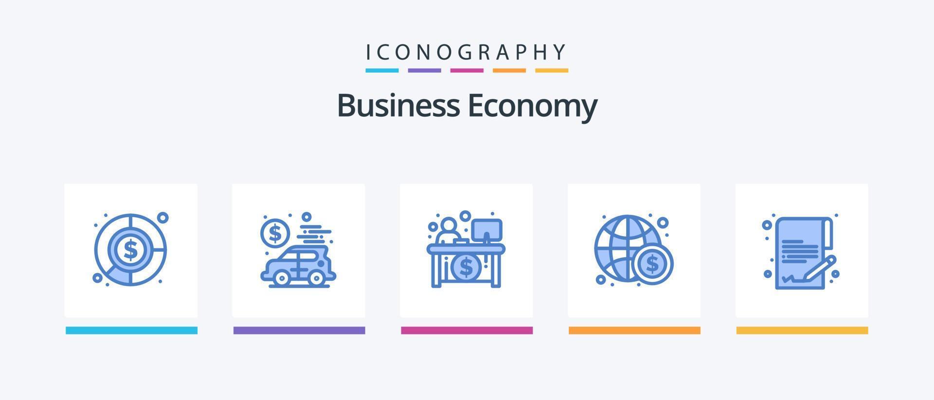 economia blu 5 icona imballare Compreso i soldi. documento. economia. internazionale. economia. creativo icone design vettore