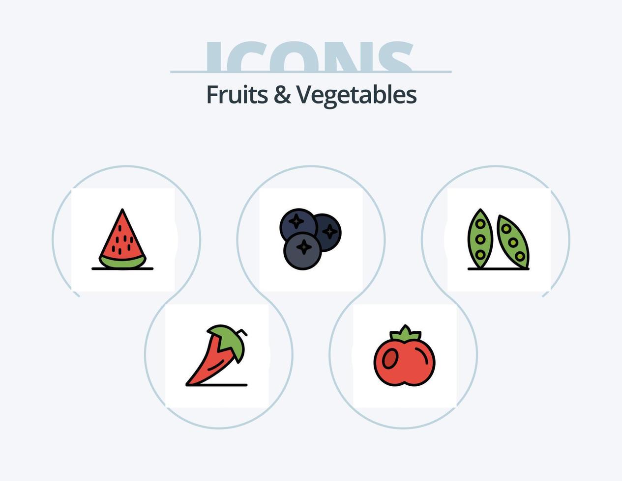 frutta e verdure linea pieno icona imballare 5 icona design. gastronomia. verdura. mirtillo. oliva. linea vettore