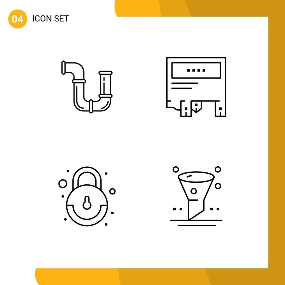 mobile interfaccia linea impostato di 4 pittogrammi di tubo carta utensili pubblicità serratura modificabile vettore design elementi