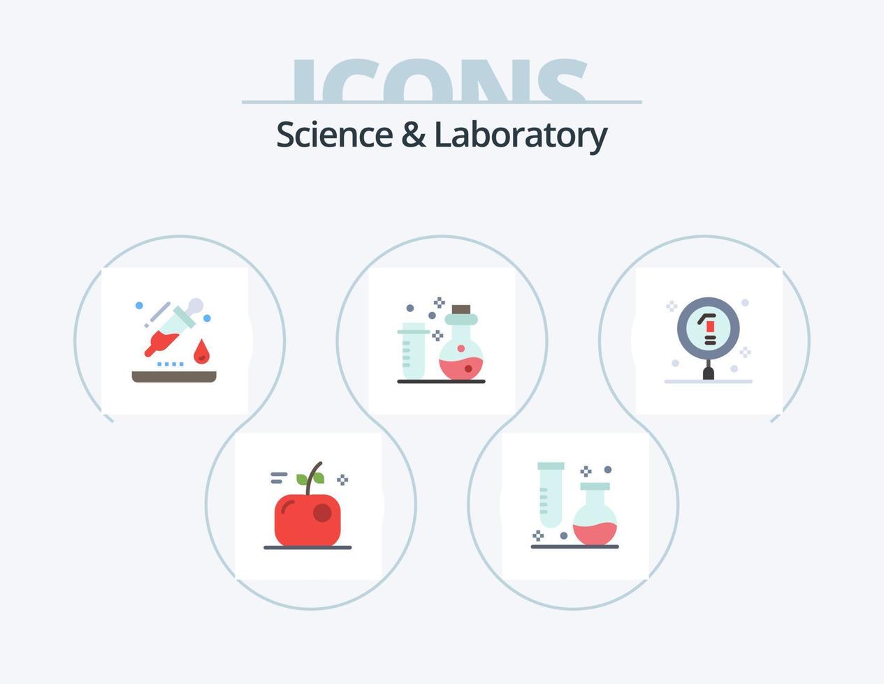 scienza piatto icona imballare 5 icona design. biologia. laboratorio. tubo. boccette. scienza vettore