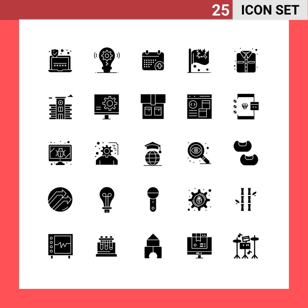 25 solido glifo concetto per siti web mobile e applicazioni Abiti ufficio calandra cartello Canada modificabile vettore design elementi