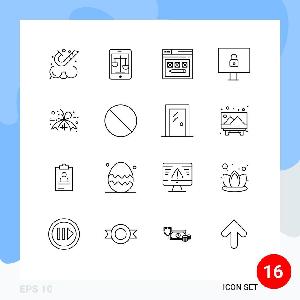 mobile interfaccia schema impostato di 16 pittogrammi di sconto serratura in linea computer sito web modificabile vettore design elementi