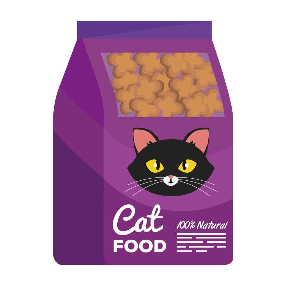 icona isolata del negozio di animali del sacchetto di cibo per gatti vettore