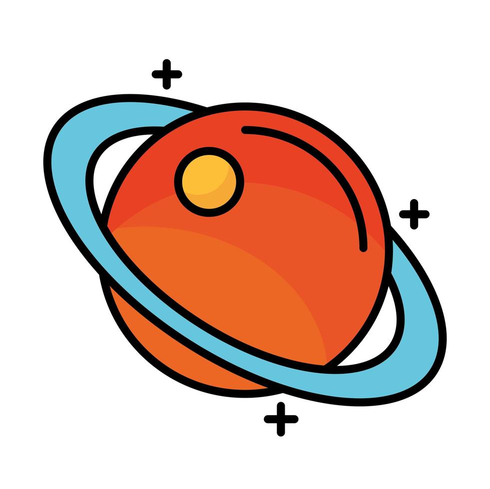 Saturno pianeta linea e icona di stile di riempimento vettore