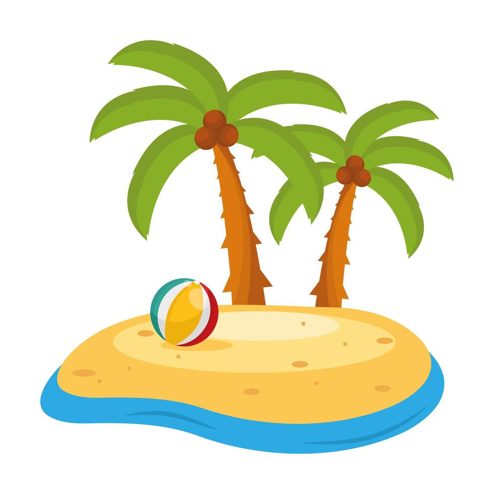 scena della spiaggia con palme e palloncino vettore