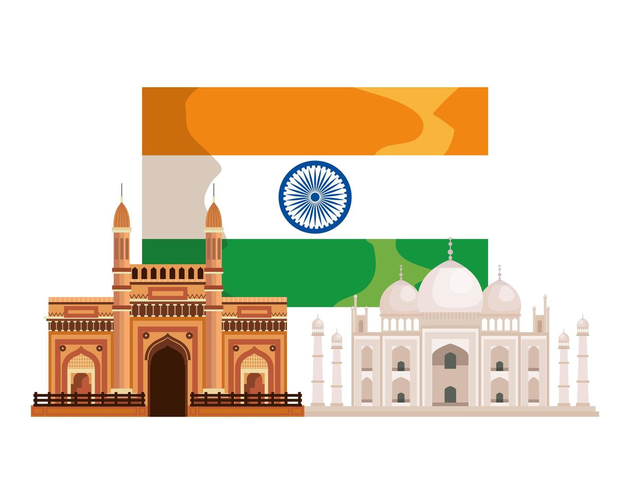 paese bandiera indiana con palazzi edifici vettore