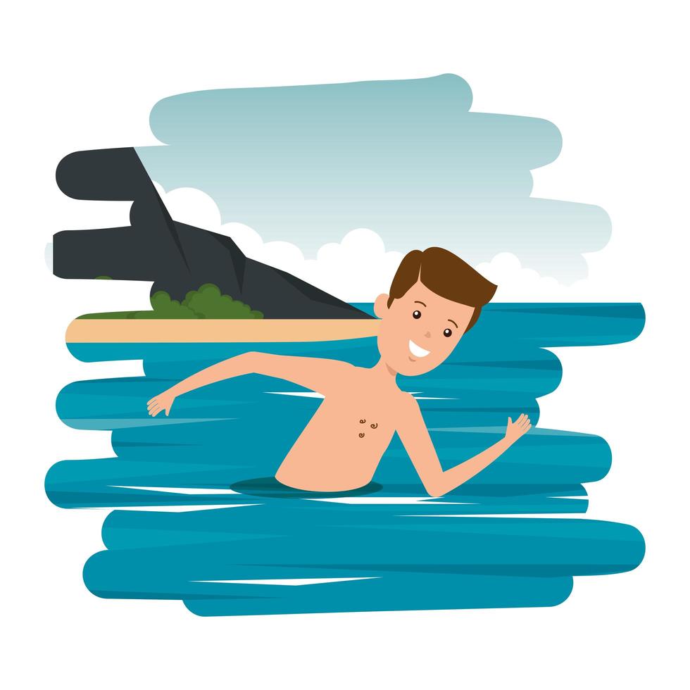 giovane ragazzo a torso nudo che nuota nel mare vettore