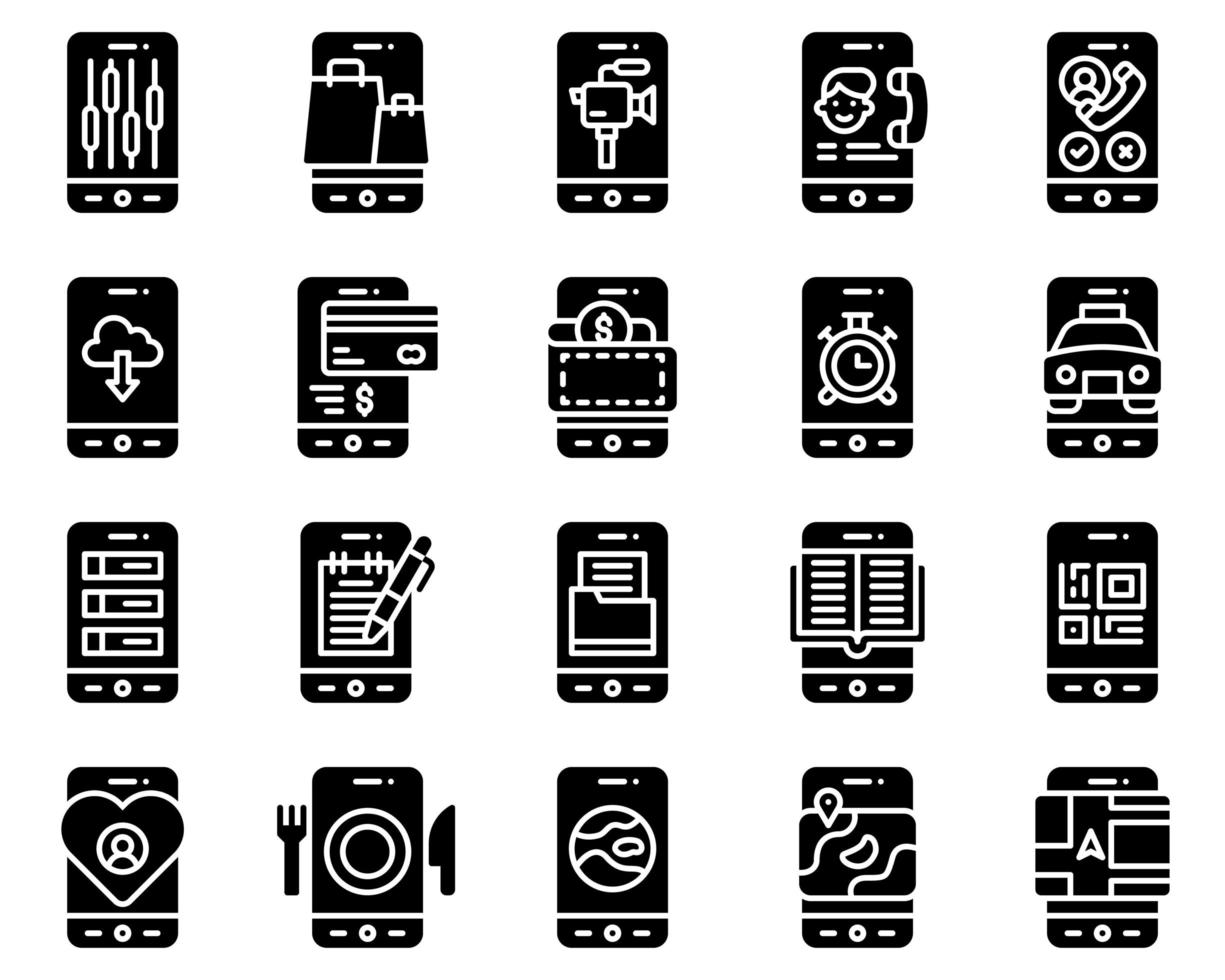set di icone vettoriali di applicazioni mobili, porcile solido