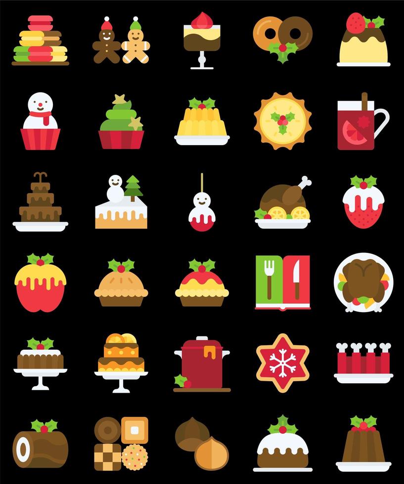 set di icone riempito cibo e bevande di Natale vettore