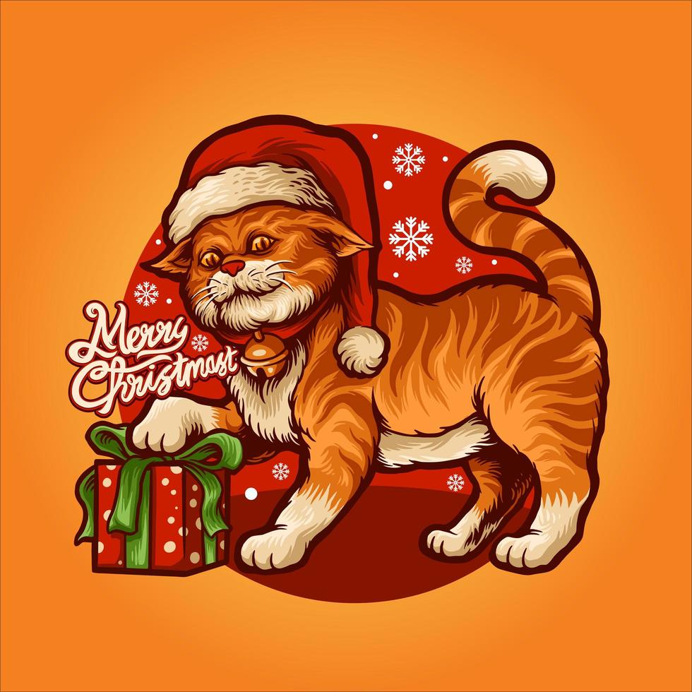 gatto carino cartone animato con illustrazione vettoriale regalo