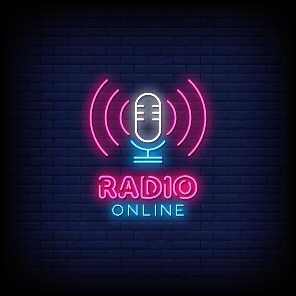 radio online insegne al neon stile testo vettoriale