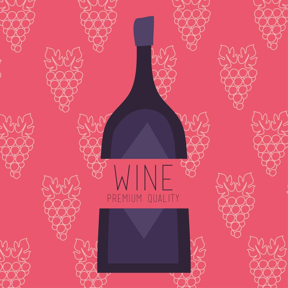 poster di qualità premium del vino con bottiglia e uva vettore