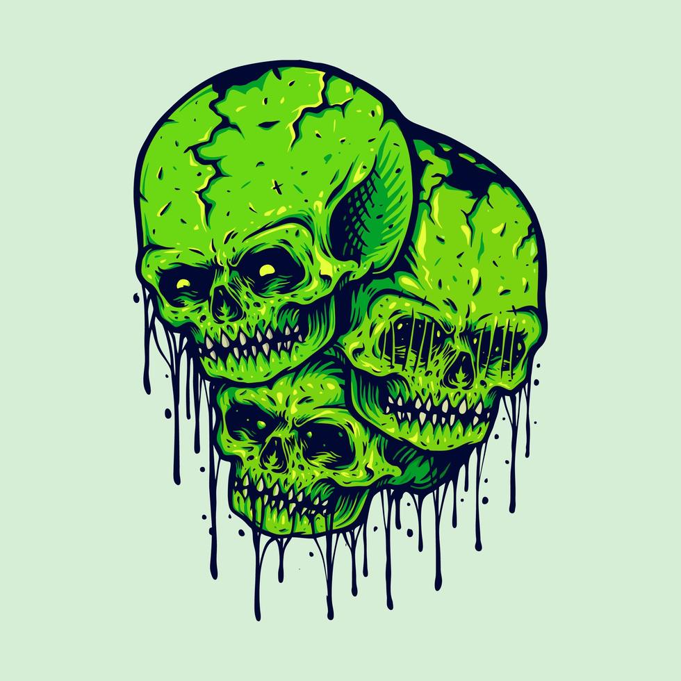 illustrazione del cranio di zombie di famiglia vettore