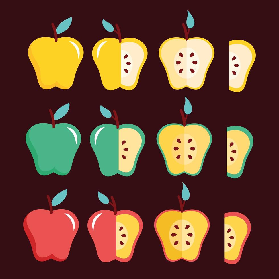 set di icone cibo sano mele vettore