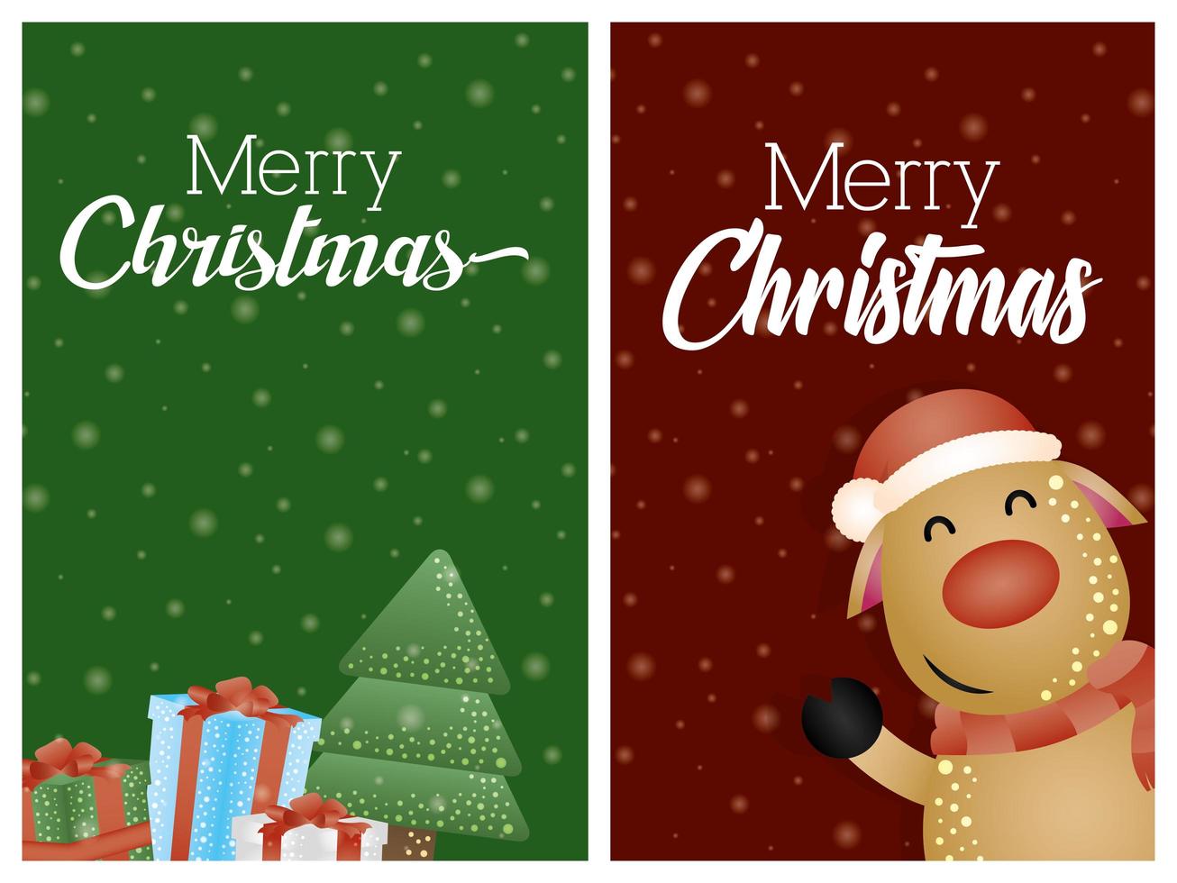 Merry Christmas card set con simpatico personaggio di renne vettore