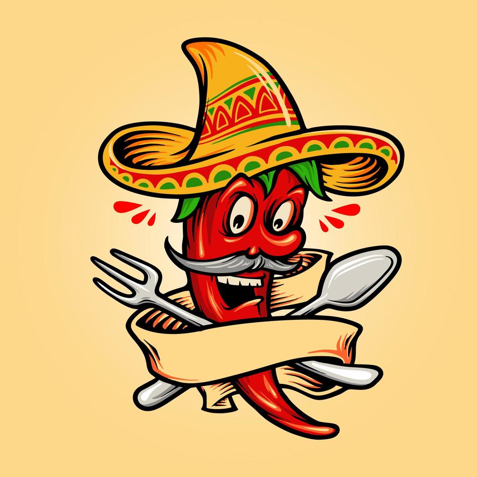 peperoncino rosso caldo messicano con mascotte banner vettore