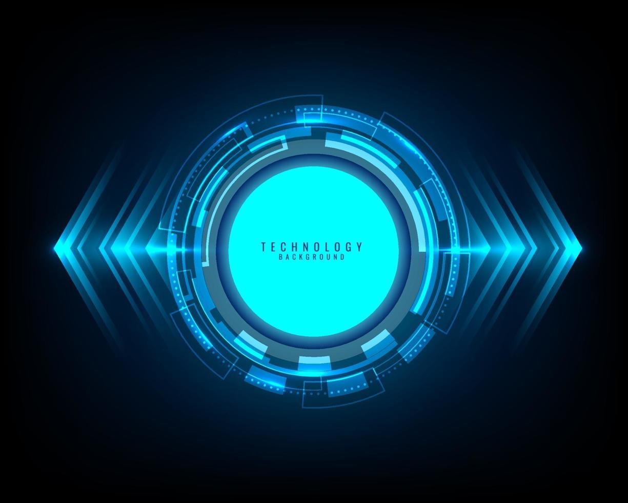 tecnologia astratta cerchio blu, fascio di luce e modello di freccia su sfondo scuro concetto di comunicazione hi-tech vettore
