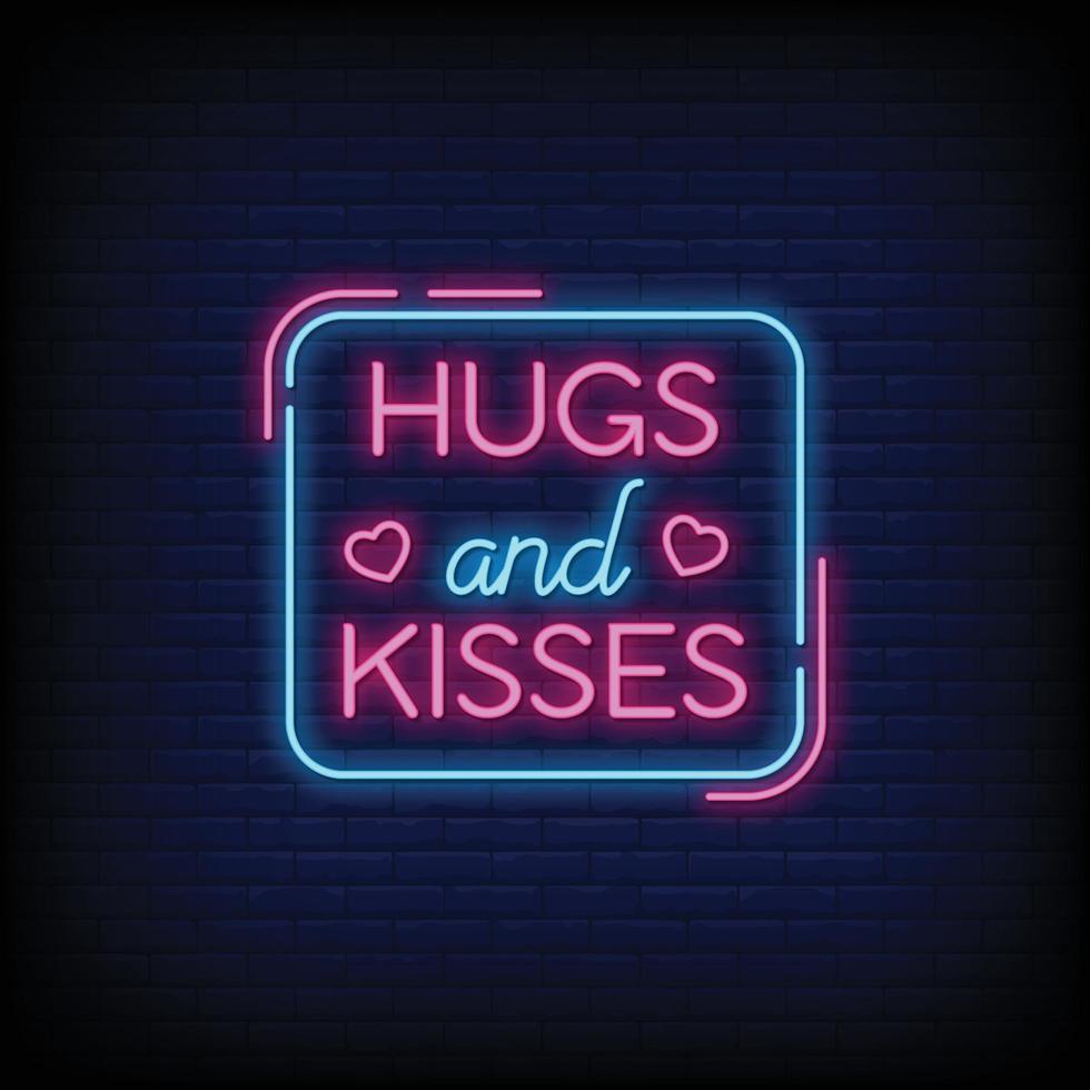 baci e abbracci insegne al neon stile testo vettoriale
