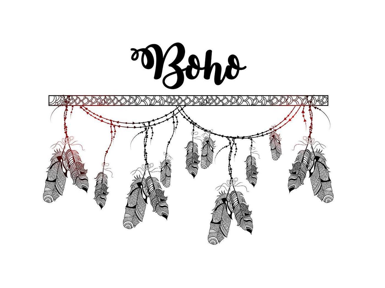 stile boho disegnato a mano di freccia decorativa con piume vettore