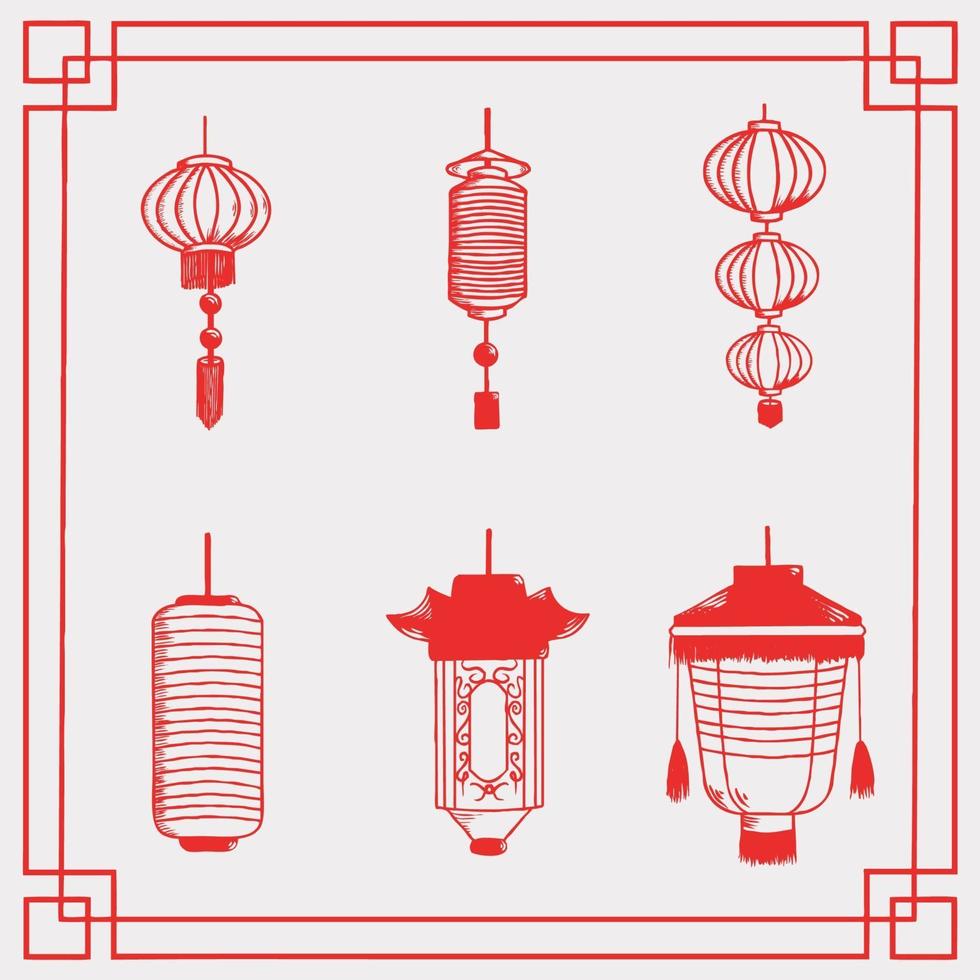 serie di illustrazioni di lanterne cinesi vettore