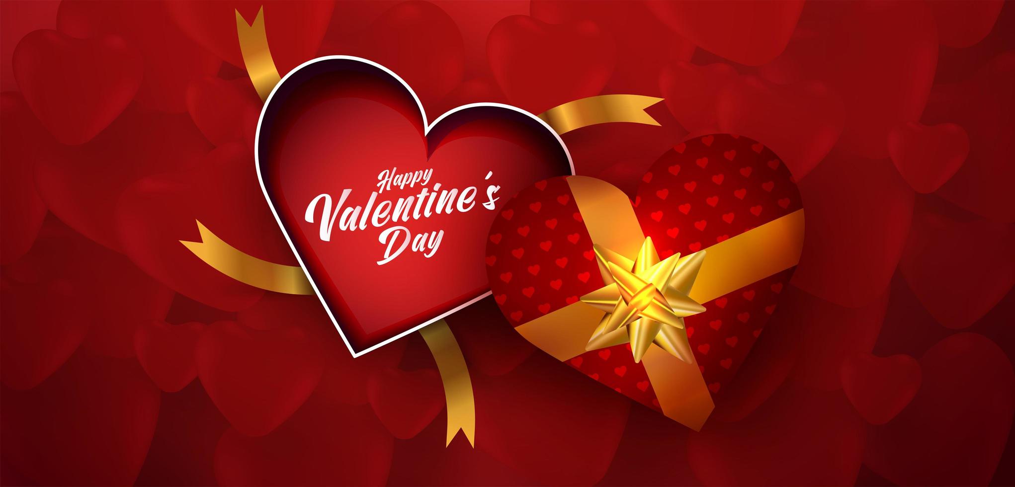 vista dall'alto vuoto scatola regalo cuore aperto San Valentino su cuori rossi con texture di sfondo. vettore