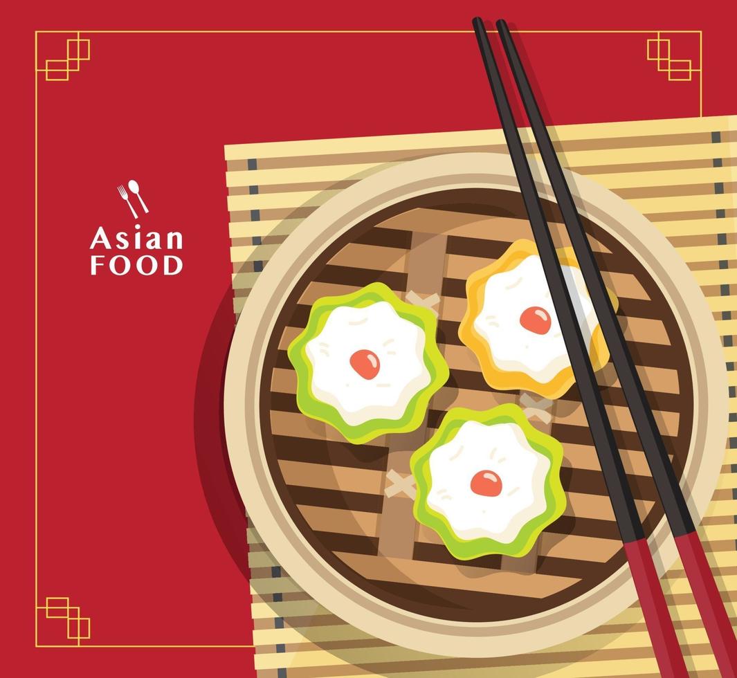 dim sum illustrazione vettoriale di cibo cinese, cibo asiatico dim sum in piroscafo