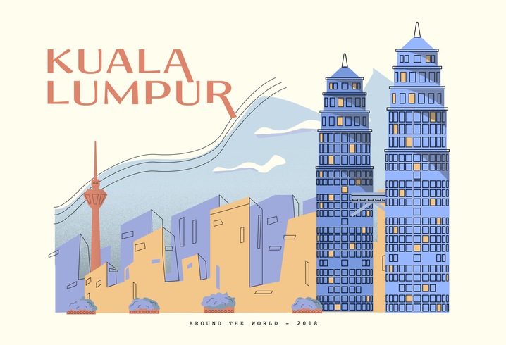 Torre gemella di Petronas all'illustrazione di vettore della cartolina di Kuala Lumpur
