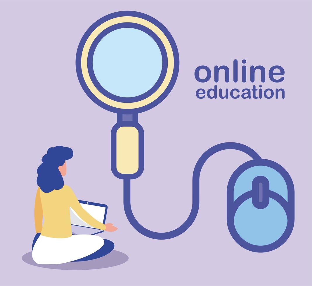 donna con laptop facendo formazione o apprendimento online vettore