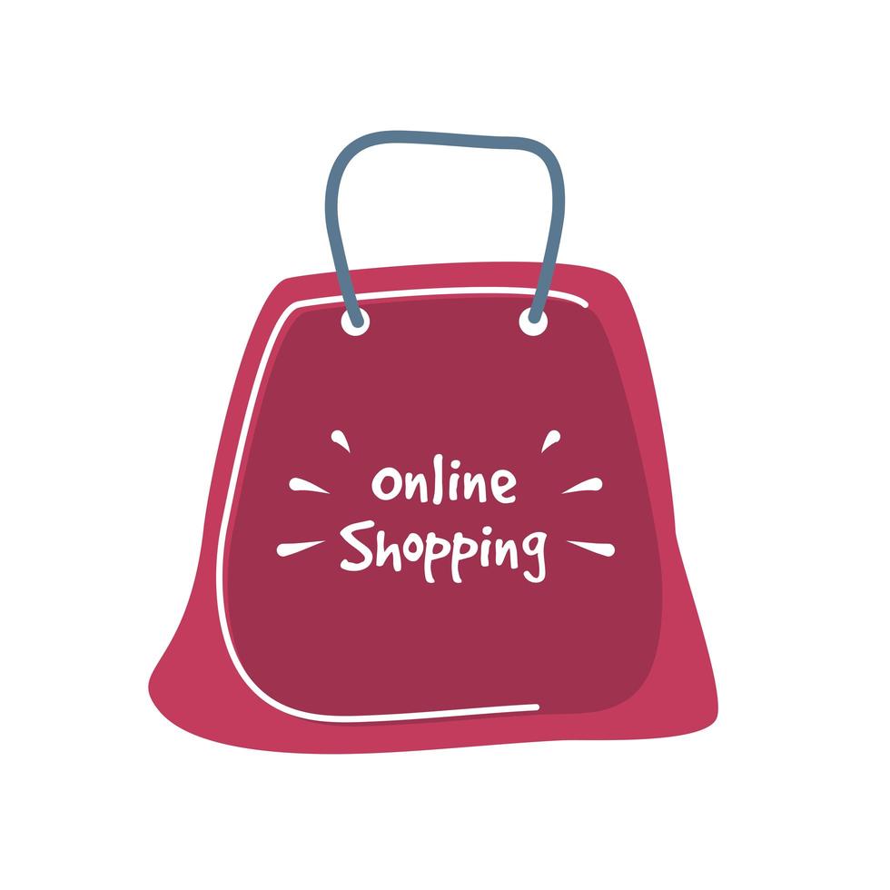 lettering dello shopping online su una borsa della spesa rossa vettore