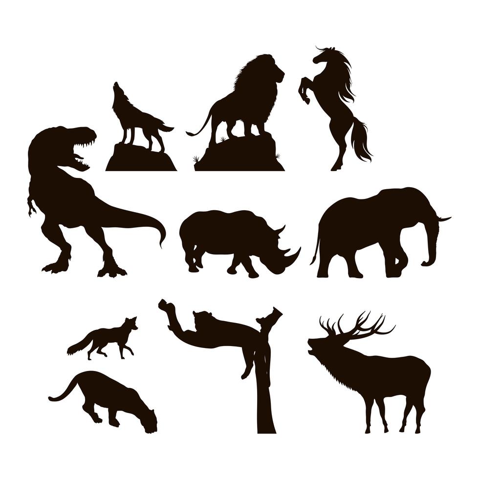 set di icone di sagoma di animali selvatici e fauna vettore