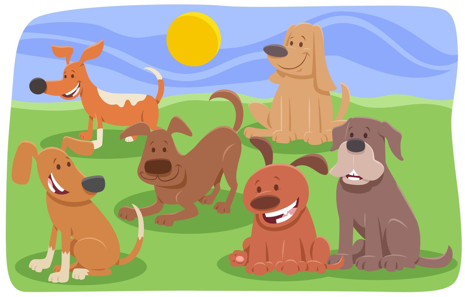 gruppo di personaggi dei cartoni animati di cani e cuccioli vettore
