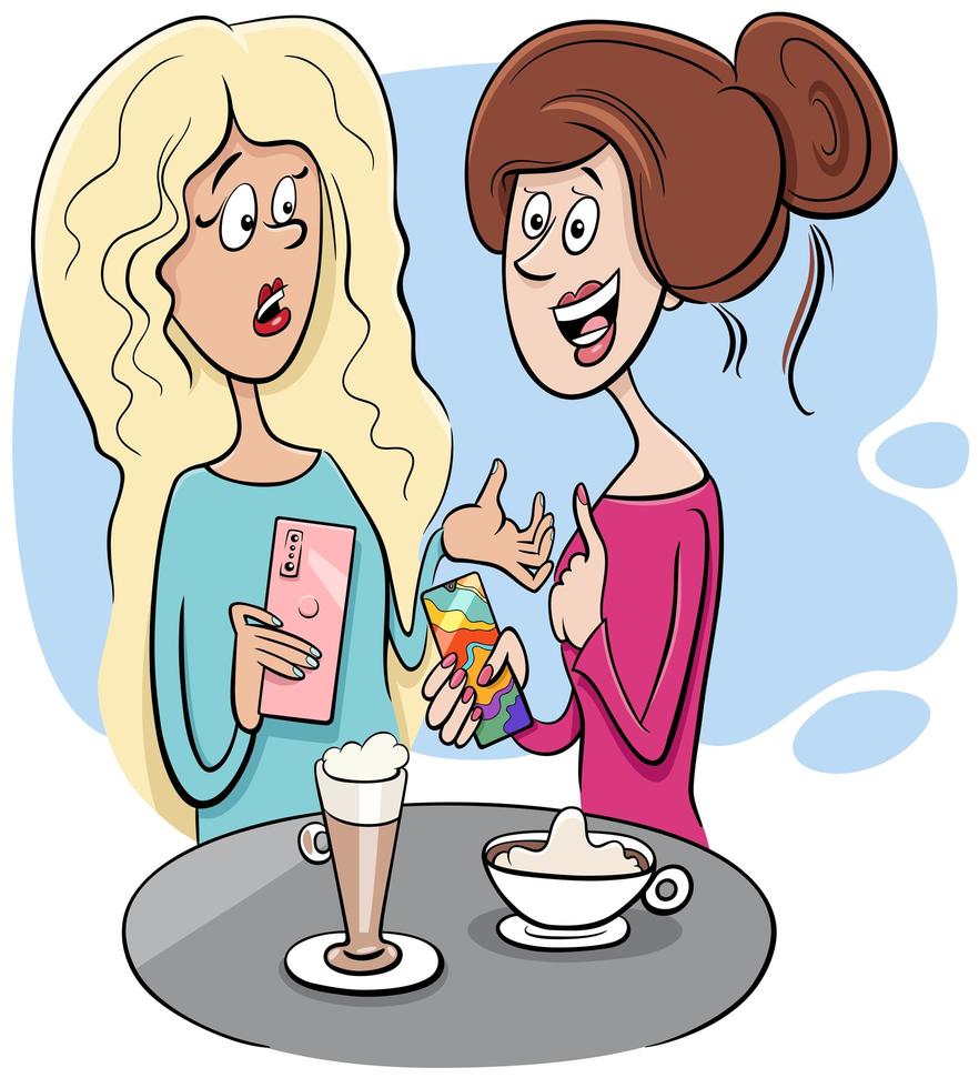 pettegolezzi delle donne nell'illustrazione del fumetto del caffè vettore