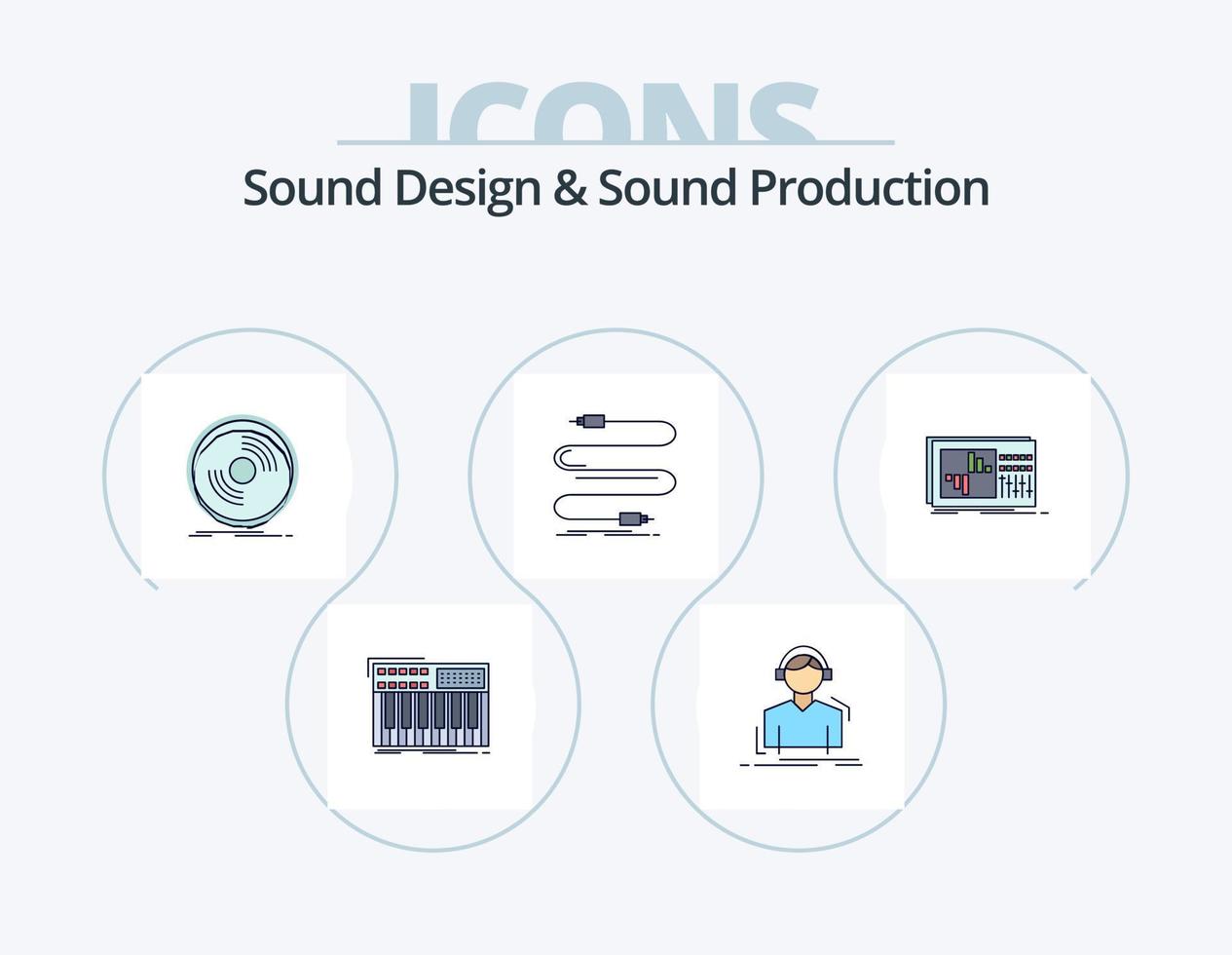 suono design e suono produzione linea pieno icona imballare 5 icona design. lampada. amplificatore. suono. musica. ascolta vettore