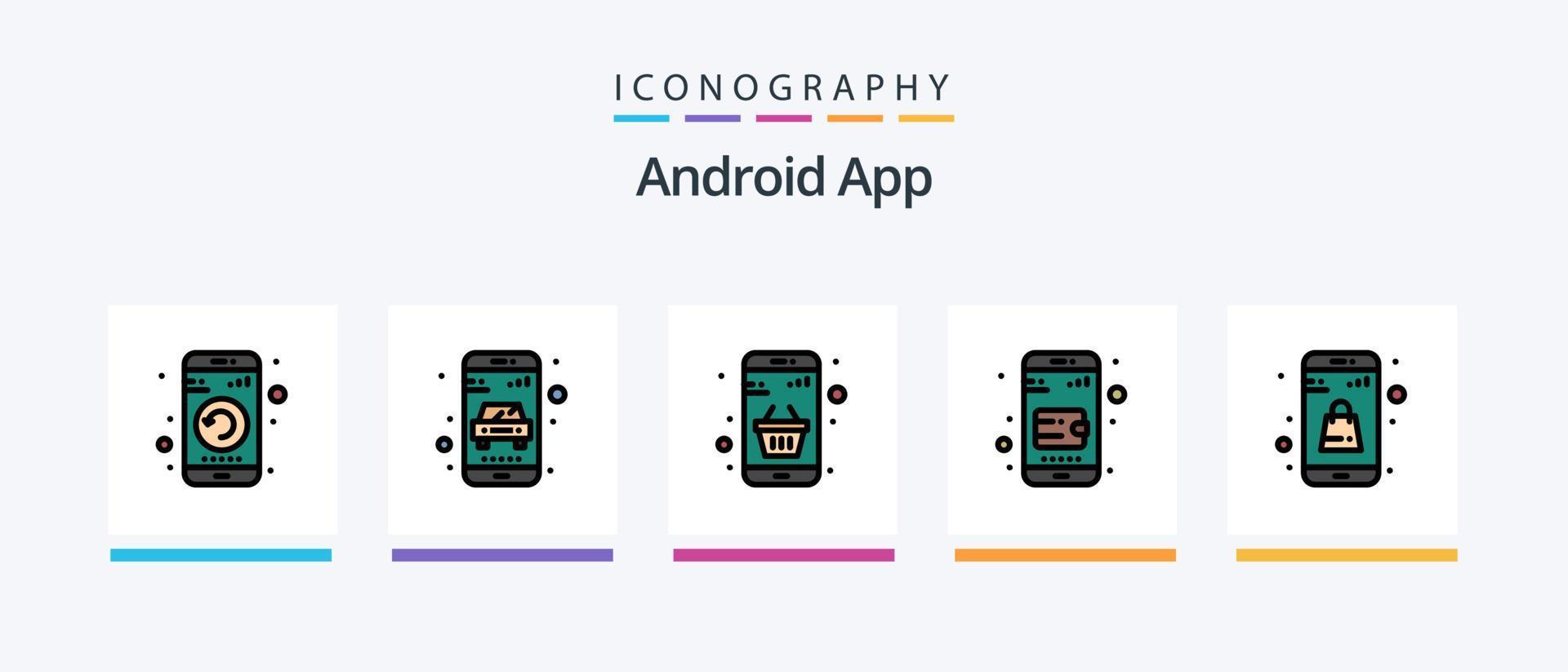 androide App linea pieno 5 icona imballare Compreso Esplorare. dispositivo. app. ambientazione. Ingranaggio. creativo icone design vettore
