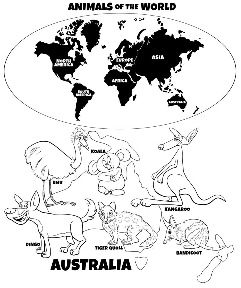 illustrazione educativa con libro a colori di animali australiani vettore