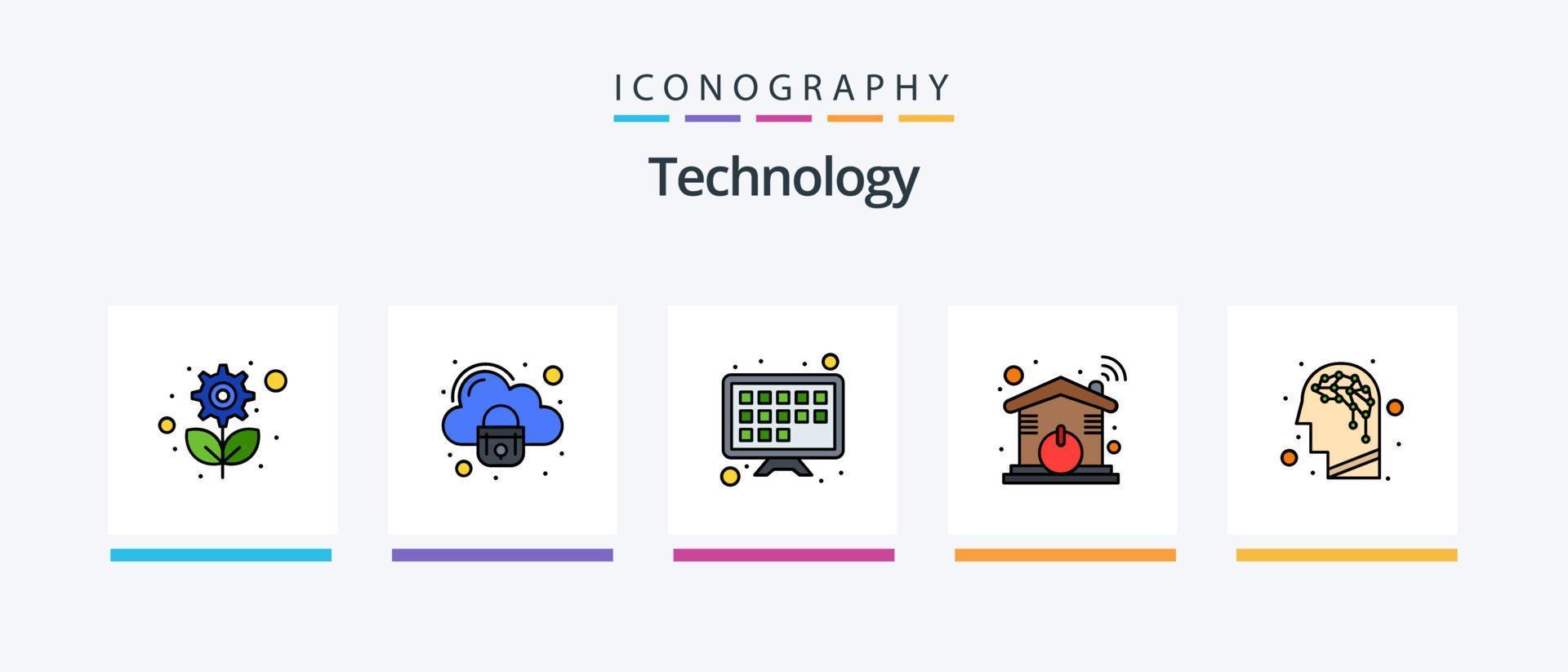 tecnologia linea pieno 5 icona imballare Compreso cervello. riconoscimento. filo. umano. binario. creativo icone design vettore