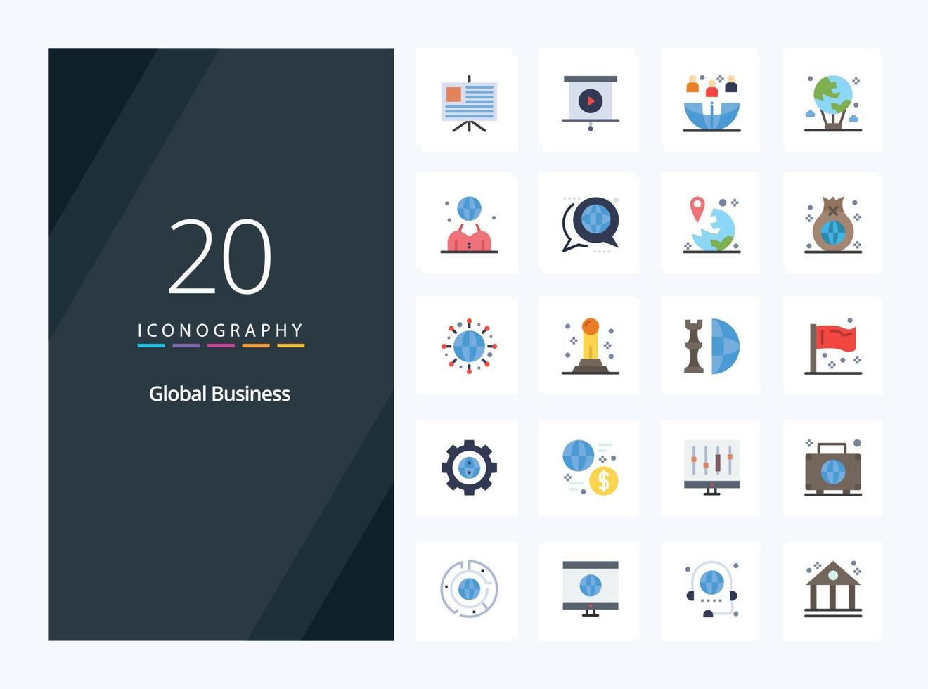 20 globale attività commerciale piatto colore icona per presentazione vettore