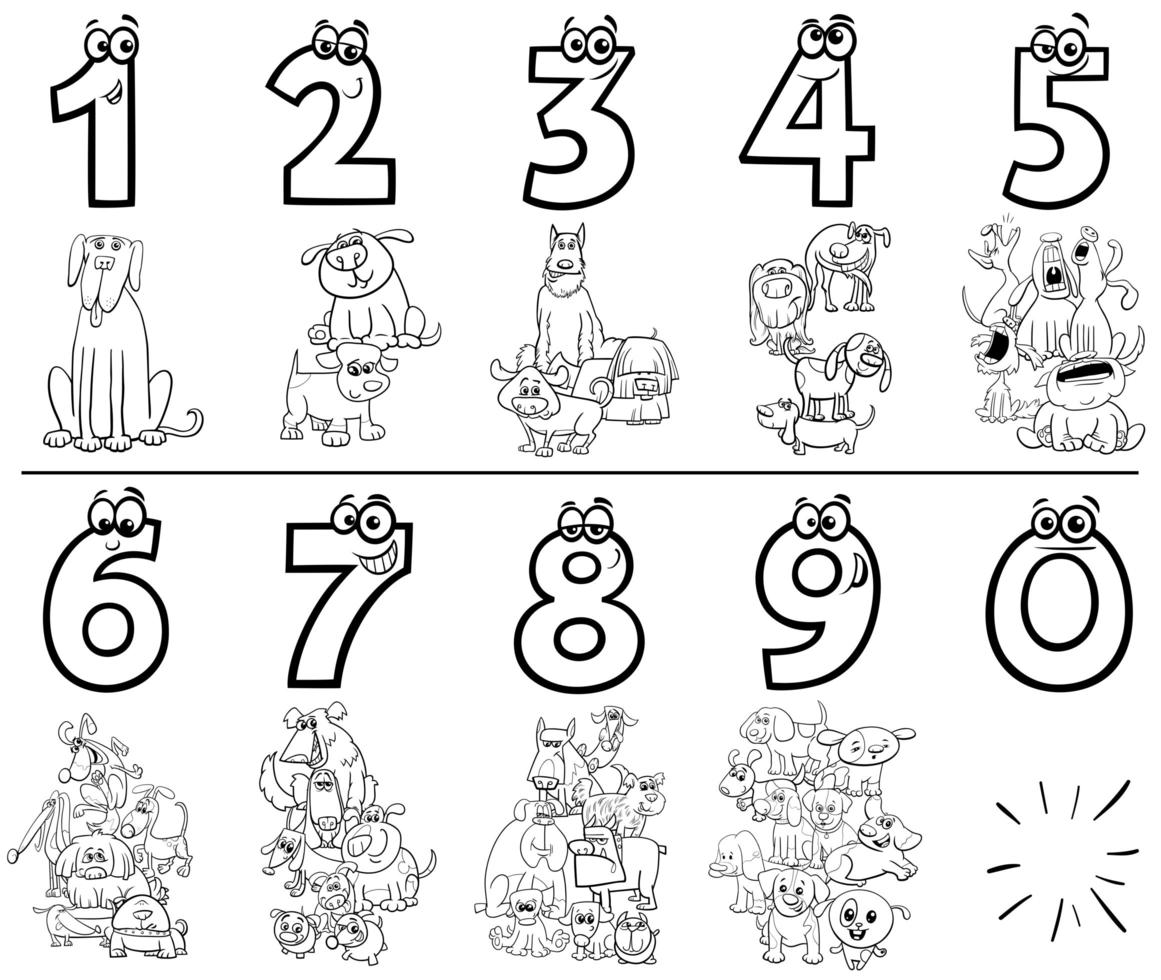 i numeri del fumetto hanno impostato la pagina del libro da colorare con i cani vettore