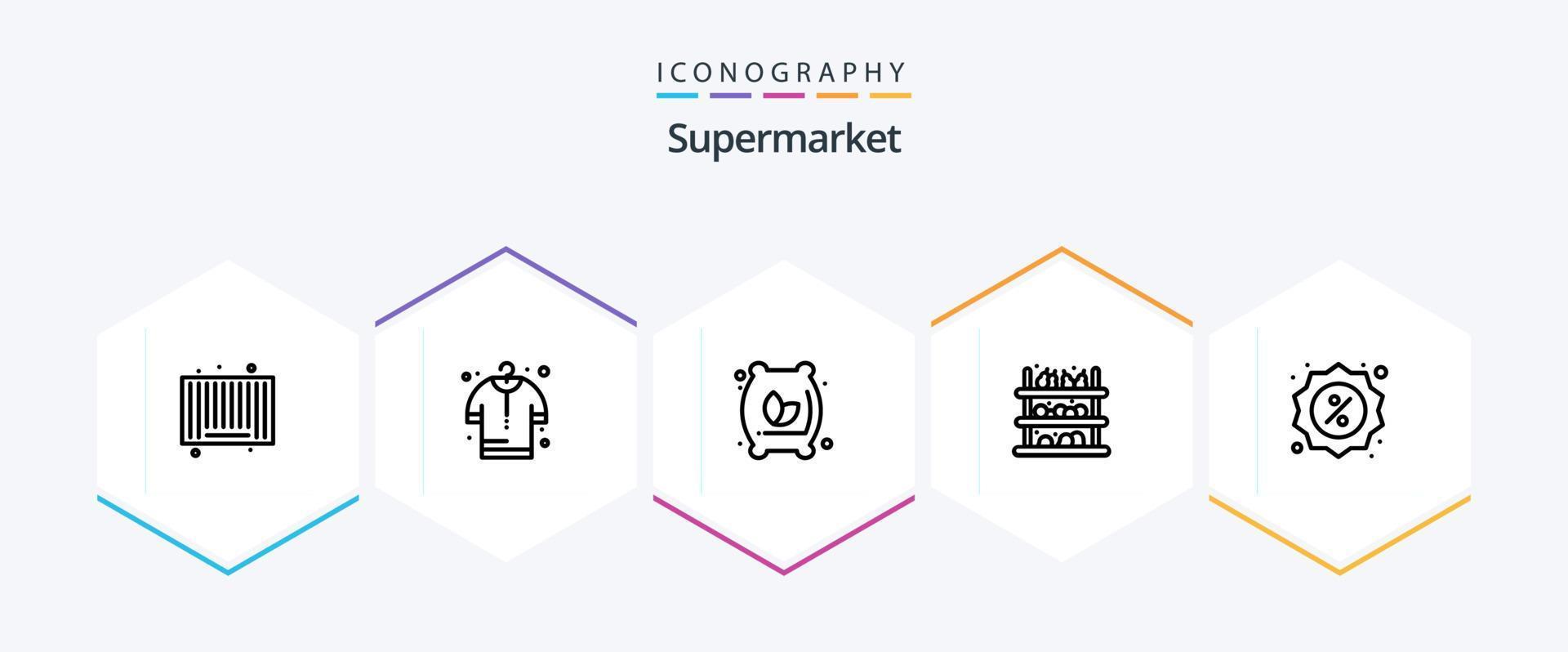 supermercato 25 linea icona imballare Compreso mercato. distintivo. Farina Borsa. frutta. shopping vettore