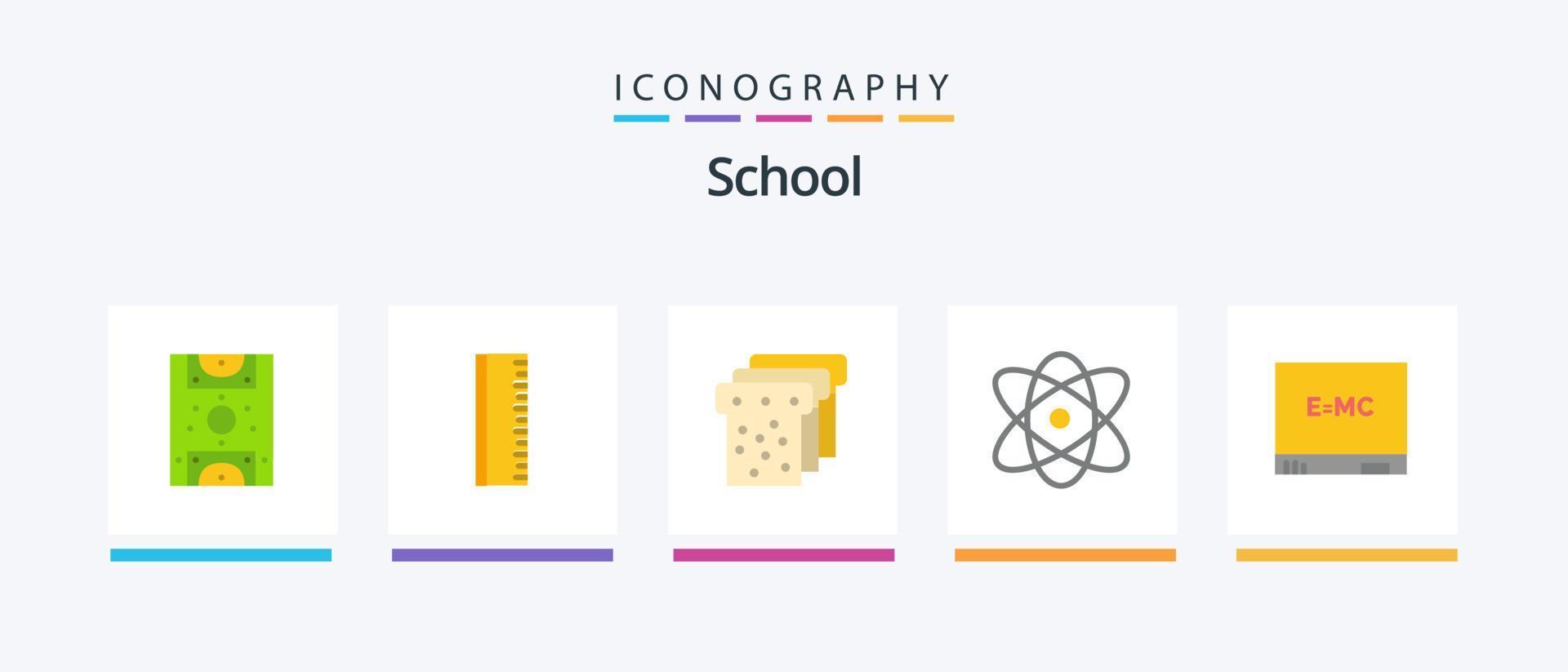 scuola piatto 5 icona imballare Compreso . formazione scolastica. cibo. tavola. fisica. creativo icone design vettore