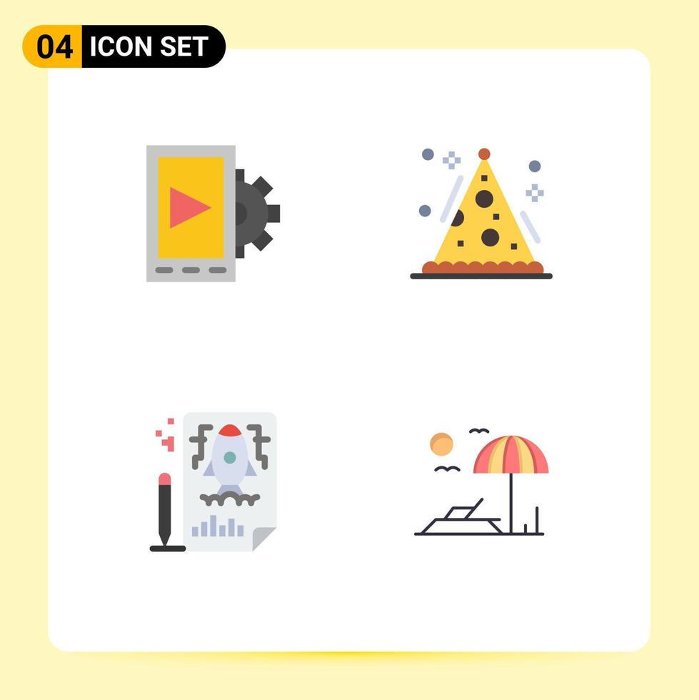 4 piatto icona concetto per siti web mobile e applicazioni mobile razzo cono festa spiaggia modificabile vettore design elementi