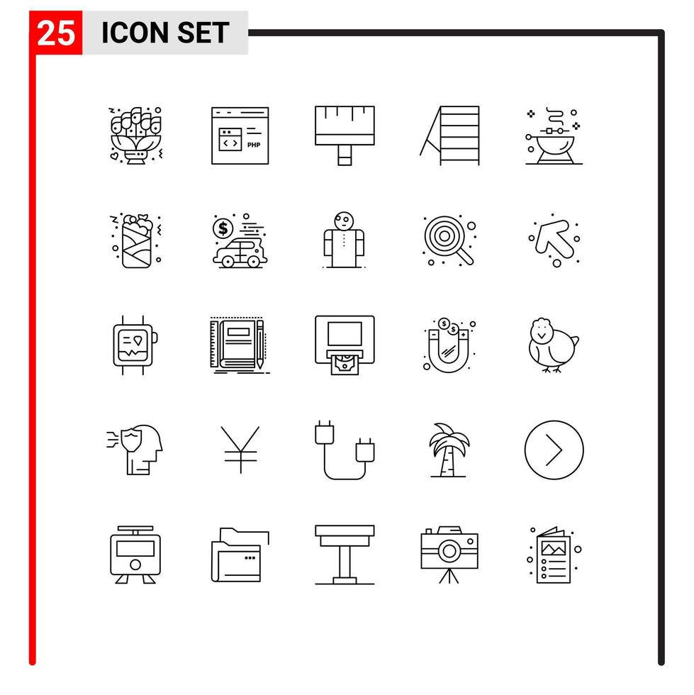 25 utente interfaccia linea imballare di moderno segni e simboli di barbecue le scale sviluppo costruzione dipingere modificabile vettore design elementi