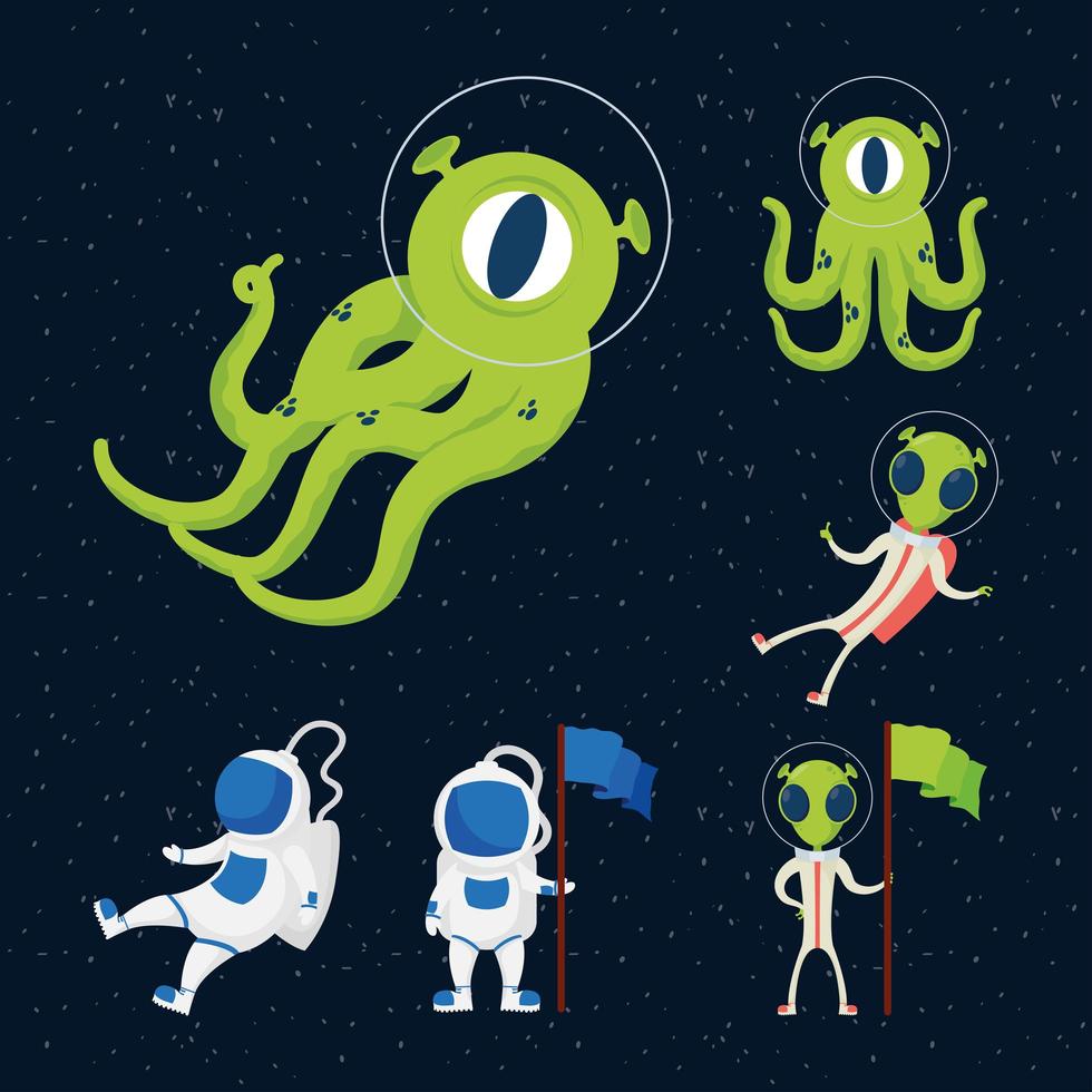 set di icone spazio alieni e astronauti vettore