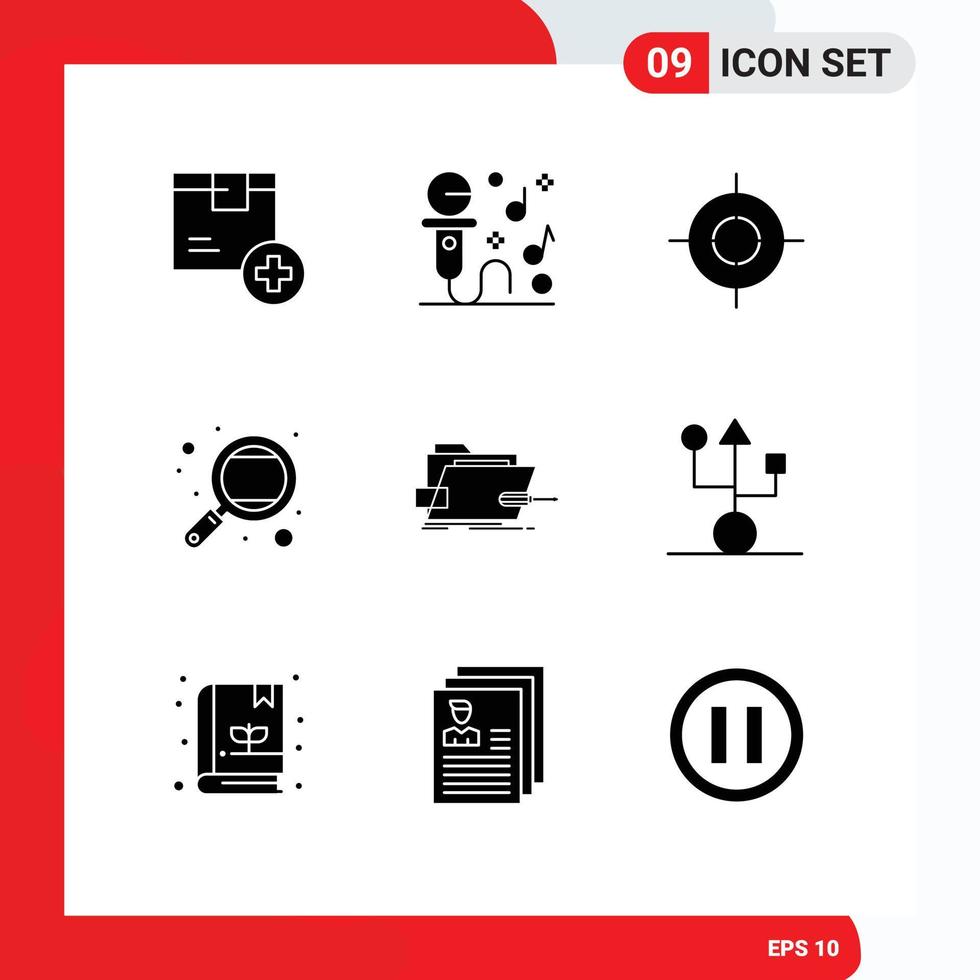 universale icona simboli gruppo di 9 moderno solido glifi di scatola scuola festa ricerca conoscenza modificabile vettore design elementi