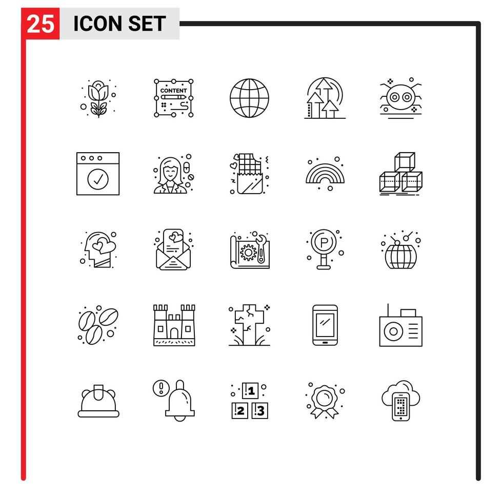 25 linea concetto per siti web mobile e applicazioni Halloween prestazione globo metodo geografia modificabile vettore design elementi