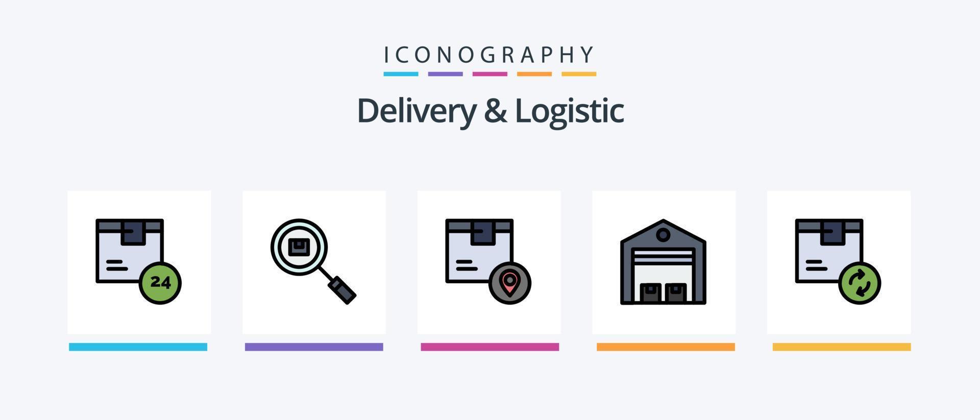 consegna e logistica linea pieno 5 icona imballare Compreso documento. dai un'occhiata. logistico. spedizione. logistico. creativo icone design vettore