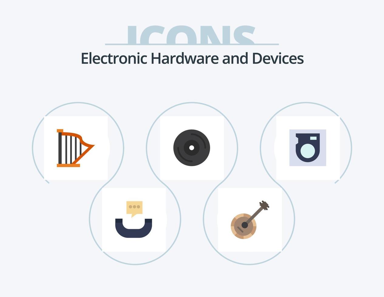 dispositivi piatto icona imballare 5 icona design. viaggio. vinile. Audio. dj. suono vettore